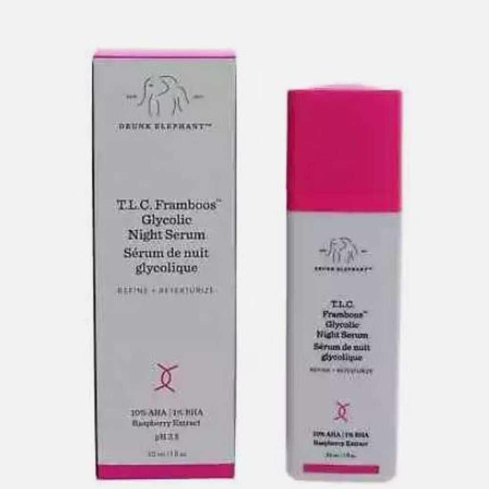 NIB $90 Drunk Elephant T.L.C. Framboos Glycolic Night Serum 1 fl oz